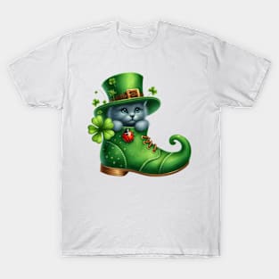 Russian Blue Cat Shoes For Patricks Day T-Shirt